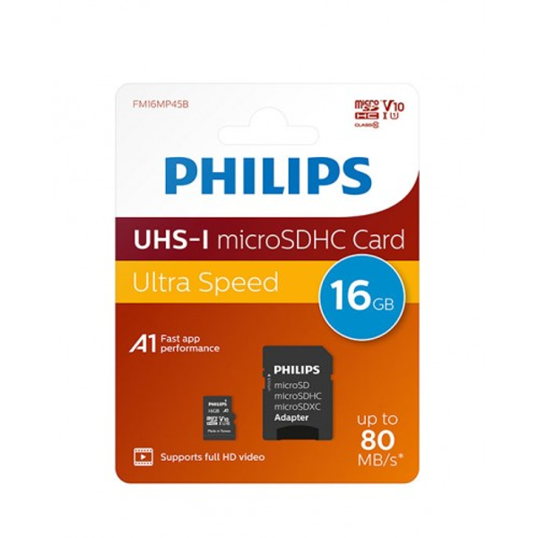MNHMH MICRO SD PHILIPS microSDXC ULTRA SPEED+ ADAPTER SD 16GB class10 UI