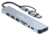 USB hub POWERTECH PTR-0151 με card reader, 8 θυρών, USB & USB-C, γκρι