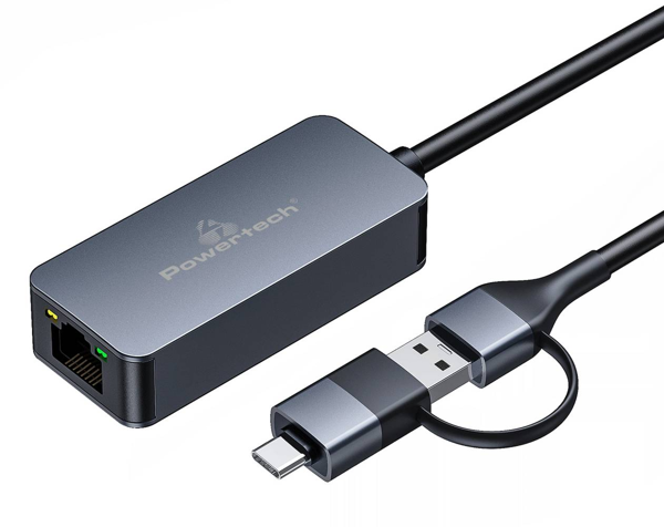 ΑΝΤΑΠΤΟΡΑΣ ΔΙΚΤΥΟΥ POWERTECH PTR-0149, USB & USB-C, 1000 Mbps, γκρι