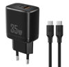 ΦΟΡΤΙΣΤΗΣ ΜΠΡΙΖΑΣ POWERTECH PT-1180, καλώδιο, USB/USB-C, 35W, GaN3, μαύρος