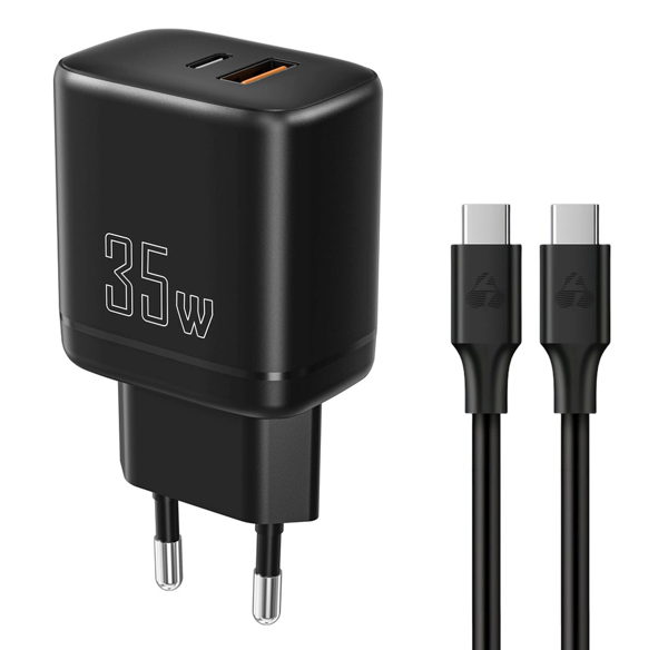 ΦΟΡΤΙΣΤΗΣ ΜΠΡΙΖΑΣ POWERTECH PT-1180, καλώδιο, USB/USB-C, 35W, GaN3, μαύρος