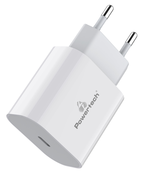 ΦΟΡΤΙΣΤΗΣ ΤΟΙΧΟΥ POWERTECH PT-923, 1x USB Type-C, PD 20W, 3A, λευκός