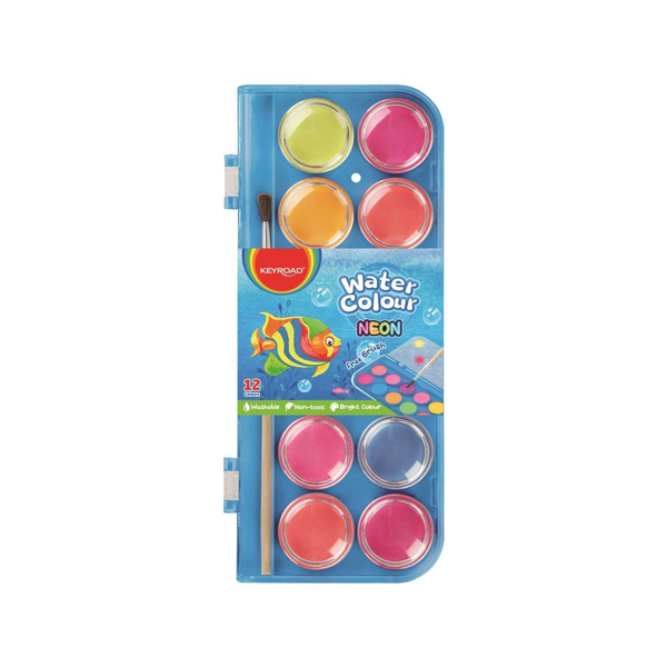 ΝΕΡΟΧΡΩΜΑΤΑ KEYROAD NEON WATERCOLOR 12TEM ΚΑΙ ΠΙΝΕΛΟ KR-972801