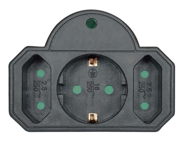 ΑΝΤΑΠΤΟΡΑΣ ΡΕΥΜΑΤΟΣ POWERTECH PT-817, 1x schuko, 2x euro, 16A, μαύρος