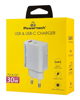 ΦΟΡΤΙΣΤΗΣ ΜΠΡΙΖΑΣ POWERTECH PT-1433, USB/USB-C, 30W, GaN, λευκός