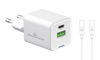 ΦΟΡΤΙΣΤΗΣ ΜΠΡΙΖΑΣ POWERTECH PT-1224, καλώδιο, USB/USB-C, 33W, GaN, λευκός