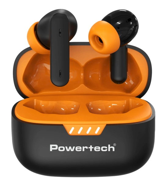 ΑΚΟΥΣΤΙΚΑ BLUETOOTH POWERTECH earphones με θήκη φόρτισης PT-1431, True Wireless, 40/400mAh, ANC & ENC, μαύρα
