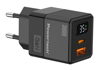 ΦΟΡΤΙΣΤΗΣ POWERTECH  φορτιστής τοίχου PT-1499 με οθόνη, USB/USB-C, 35W, GaN, μαύρος