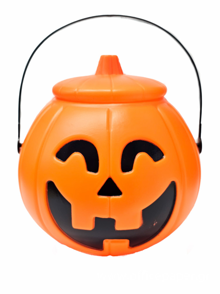 ΚΟΛΟΚΥΘΑ ΚΟΥΒΑΣ HALLOWEEN ΜΕ ΚΑΠΑΚΙ ΚΑΙ ΧΕΡΙ Trick or Treat o18x17cm