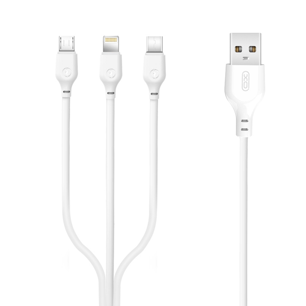 ΚΑΛΩΔΙΟ USB 2.0 XO -NB103 TRIPLE MICRO,LIGHTNING,TYPC-C  2.1A 1m WHITE