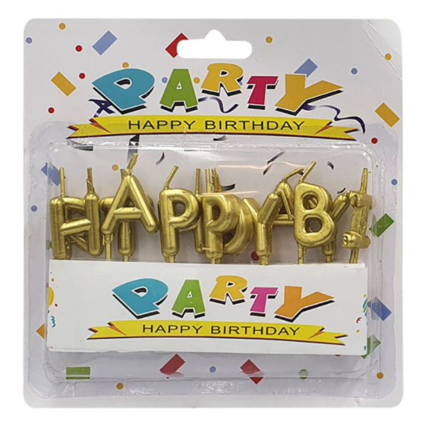ΚΕΡΙ ΓΕΝΕΘΛΙΩΝ HAPPY BIRTHDAY ΓΡΑΜΜΑΤΑ ΧΡΥΣΑ 3εκ.ΜΕ ΣΤΙΚ