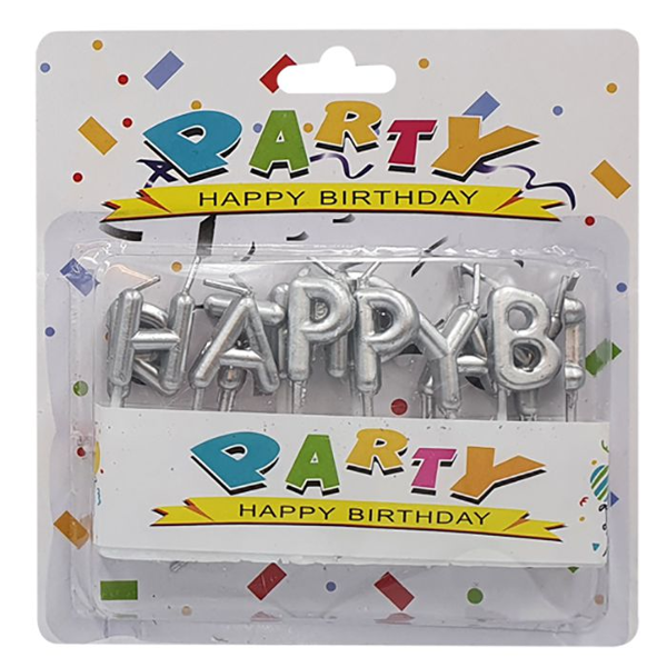 ΚΕΡΙ ΓΕΝΕΘΛΙΩΝ HAPPY BIRTHDAY ΓΡΑΜΜΑΤΑ ΑΣΗΜΙ 3εκ.ΜΕ ΣΤΙΚ