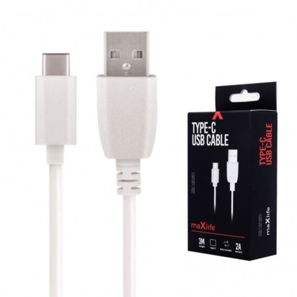 ΚΑΛΩΔΙΟ  MAXLIFE USB 2.0 MALE  ΤΟ  USB-C MALE MAXLIFE 1518 3M 2A