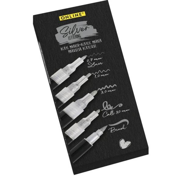 ΜΑΡΚΑΔΟΡΟΙ ΑΚΡΥΛΙΚΟΙ ONLINE ΑΣΗΜΙ SET ΜΥΤΗ 0.7mm-1mm-2mm-3mm-brush 18518