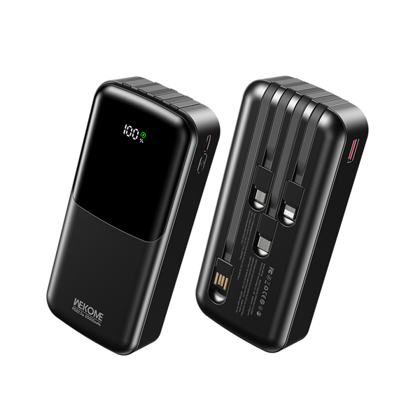 POWERBANK WECOME WK 20000mAh PD 22,5W WK WP-66 2 Θέσεων, με καλώδιο USB-C/Lightning/Micro/USB Μαύρο