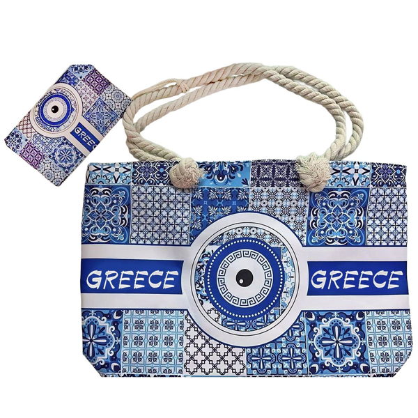 ΤΣΑΝΤΑ ΠΑΡΑΛΙΑΣ GREECE ΜΕ ΜΑΤΙ 55x37x17cm & ΝΕΣΕΣΕΡ 19x12cm  42-3349