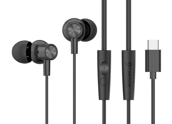 ΑΚΟΥΣΤΙΚΑ ΜΙΝΙ CELEBRAT earphones με μικρόφωνο G38, USB-C σύνδεση, 10mm, 1.2m, μαύρα