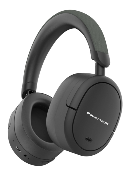 ΑΚΟΥΣΤΙΚΑ ΚΕΦΑΛΗΣ BLUETOOTH POWERTECH PT-1463, ενσύρματα & ασύρματα, ANC, 40mm, 500mAh, μαύρα