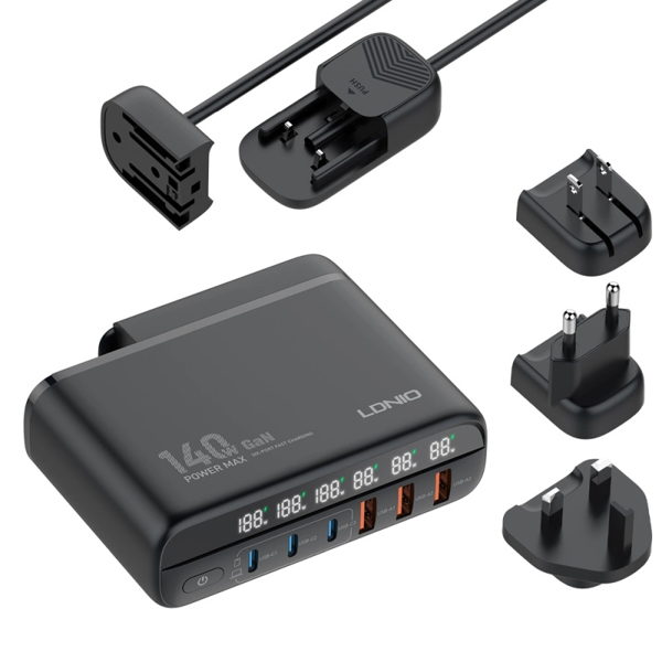 ΦΟΡΤΙΣΤΗΣ LDNIO ΣΤΑΘΜΟΣ ΦΟΡΤΙΣΗΣ A6140C, 3x USB-C/3x USB, 140W, PD/QC, GaN, μαύρος