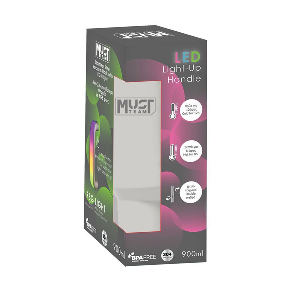 ΘΕΡΜΟΣ ΑΝΟΞΕΙΔΩΤΟ MUST TEAM 900ML ME 6 LED ΦΩΤΙΣΜΟ 000587608