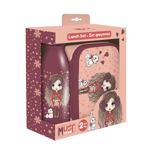 ΦΑΓΗΤΟΔΟΧΕΙΟ PP 800ML & ΠΑΓΟΥΡΙ ΑΛΟΥΜΙΝΙΟΥ  500ML ΣΕΤ GIRL IN WINTER WITH FUR 000587508