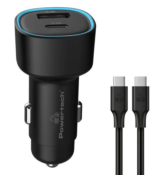 ΦΟΡΤΙΣΤΗΣ AYTOKINHTOY POWERTECH PT-1230, καλώδιο, USB/USB-C, 48W, μαύρος