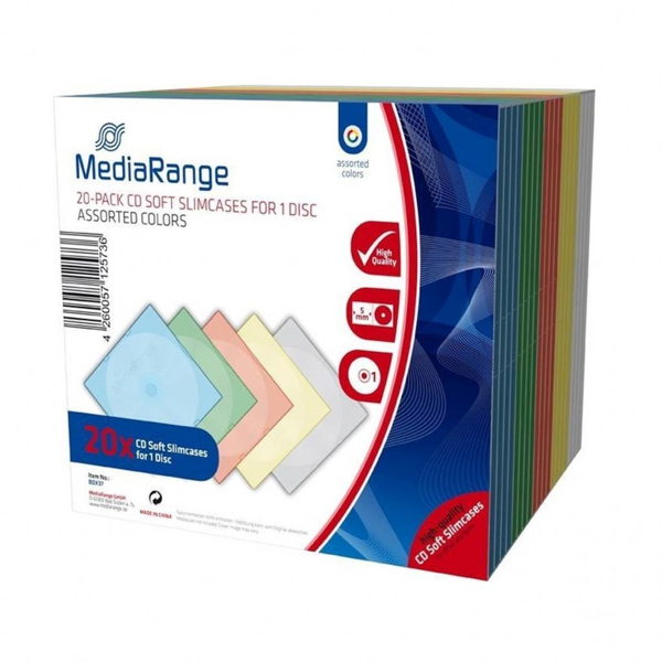 ΘΗΚΗ CD-DVD MediaRange CD Soft Slimcase for 1 Disc 5.0mm Assorted Colours (20 Pack) (MRBOX37)