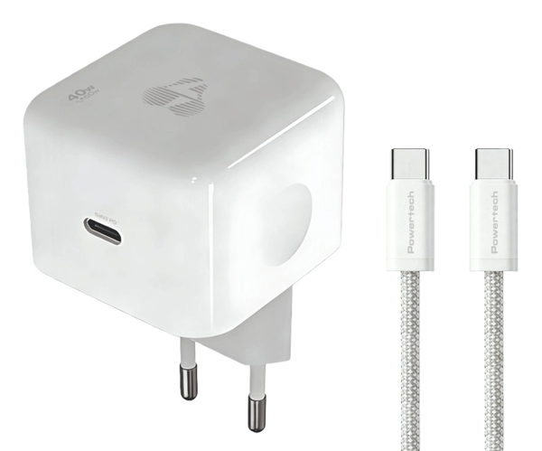 ΦΟΡΤΙΣΤΗΣ ΜΠΡΙΖΑΣ POWERTECH PT-1581 με καλώδιο, USB-C, 40 έως 60W, GaN, AVS, λευκός,Iphone 17