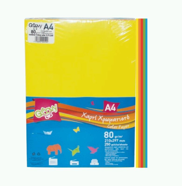 ΧΑΡΤΙ GROOVY A4 80GR ΠΑΚ.250ΦΥΛΛΑ 5 ΕΝΤΟΝΑ ΧΡΩΜΑΤΑ 0.91.268