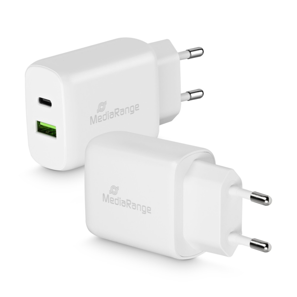 ΦΟΡΤΙΣΤΗΣ ΤΟΙΧΟΥ MEDIARANGE 25W 1XUSB-A  1XUSB-C WHITE  (MRMA112)