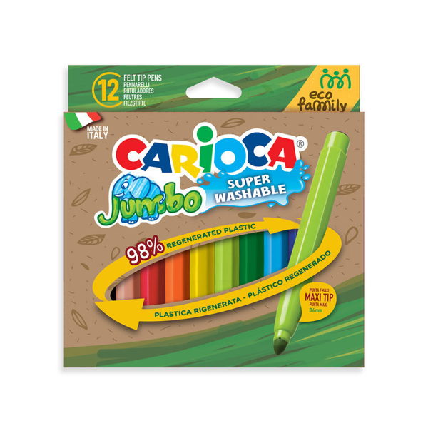 ΜΑΡΚΑΔΟΡΟΙ CARIOCA JUMBO ECO RECYCLED ΣΕΤ 12 ΤΕΜΑΧΙΑ 6mm MAXI TIP  43461