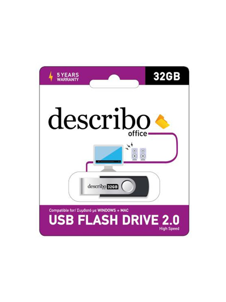 ΜΝΗΜΗ USB DESCRIBO 32GB BLACK-BLUE  USB 2.0 SWIVEL