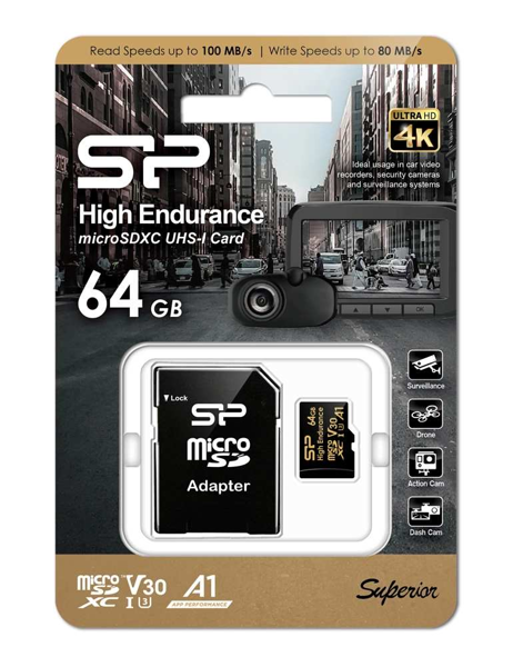 MNHMH MICRO SD SILICON POWER κάρτα μνήμης microSDHC High Endurance, 64GB, Class 10 UHS-I U3 A1 V30